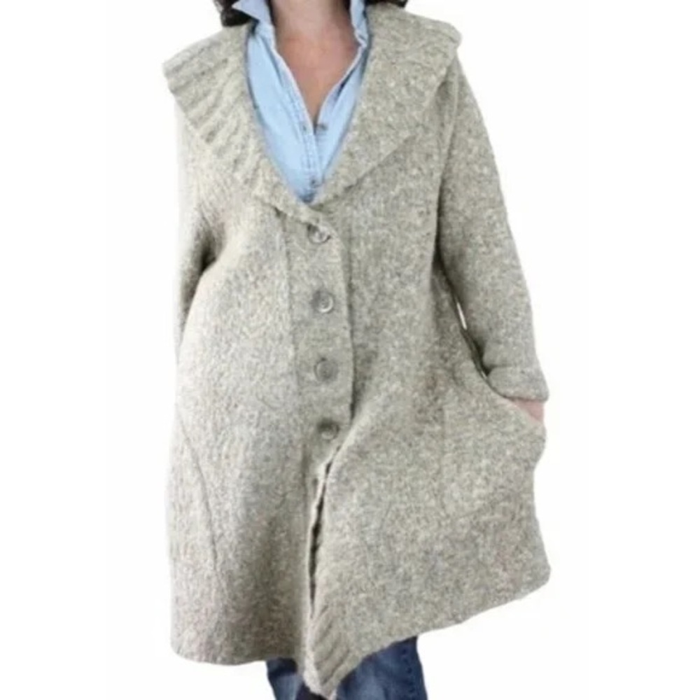 J. Jill Beige Alpaca Mohair Blend Longline Wide Collar Pockets‎ Duster Sweater M